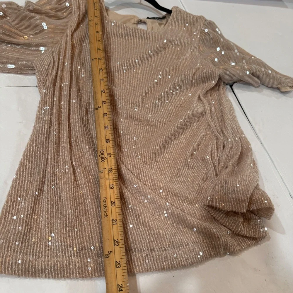 Cable & Gauge Sequin Glam Coquette Party Top‎ Champagne Sheer Romantic M